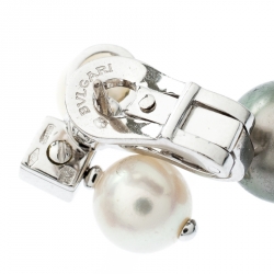 Pre Owned Bvlgari Lucea Diamond Cultured Pearl 18k White Gold Cluster Earrings