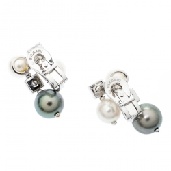 Pre Owned Bvlgari Lucea Diamond Cultured Pearl 18k White Gold Cluster Earrings