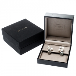 Pre Owned Bvlgari Lucea Diamond Cultured Pearl 18k White Gold Cluster Earrings