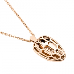 Pre Owned Bvlgari Serpenti Malachite Pave Diamonds 18k Rose Gold Pendant Necklace
