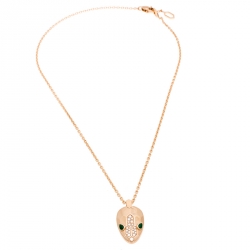 Pre Owned Bvlgari Serpenti Malachite Pave Diamonds 18k Rose Gold Pendant Necklace