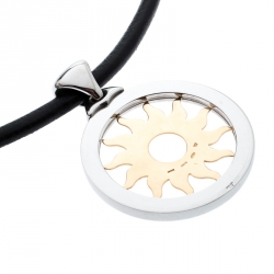 Pre Owned Bvlgari Tondo Sun 18k Gold & Stainless Steel Pendant Cord Necklace