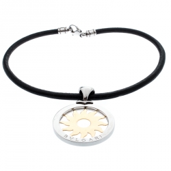 Pre Owned Bvlgari Tondo Sun 18k Gold & Stainless Steel Pendant Cord Necklace