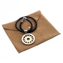 Pre Owned Bvlgari Tondo Sun 18k Gold & Stainless Steel Pendant Cord Necklace