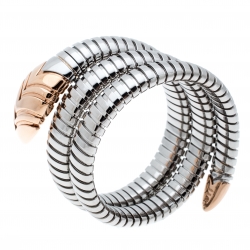 Bvlgari Serpenti Tubogas Stainless Steel 18k Rose Gold Double Spiral Bracelet SM