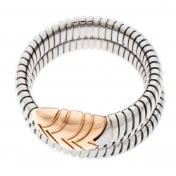 Bvlgari Serpenti Tubogas Stainless Steel 18k Rose Gold Double Spiral Bracelet SM