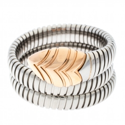Bvlgari Serpenti Tubogas Stainless Steel 18k Rose Gold Double Spiral Bracelet SM