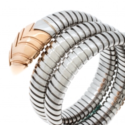 Bvlgari Serpenti Tubogas Stainless Steel 18k Rose Gold Double Spiral Bracelet SM