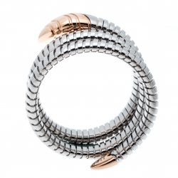 Bvlgari Serpenti Tubogas Stainless Steel 18k Rose Gold Double Spiral Bracelet SM