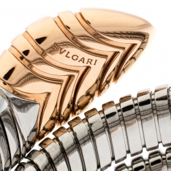 Bvlgari Serpenti Tubogas Stainless Steel 18k Rose Gold Double Spiral Bracelet SM
