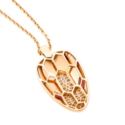 Pre Owned Bvlgari Serpenti Rubellite Pave Diamond 18k Rose Gold Pendant Necklace