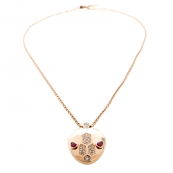 Pre Owned Bvlgari Serpenti Rubellite Pave Diamond 18k Rose Gold Pendant Necklace