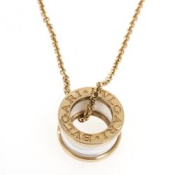 Pre Owned Bvlgari B.Zero1 Pink Gold and White Ceramic Pendant Necklace