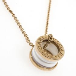 Pre Owned Bvlgari B.Zero1 Pink Gold and White Ceramic Pendant Necklace