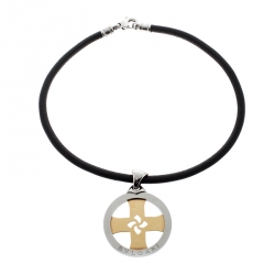 Bvlgari Tondo Cross 18k Gold & Stainless Steel Pendant Cord Necklace