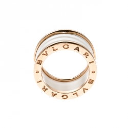 Pre Owned خاتم بلغاري بي.زيرو1 4 حلقات ذهب وردي عيار 18 وسيراميك أبيض مقاس 52