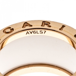 Pre Owned خاتم بلغاري بي.زيرو1 4 حلقات ذهب وردي عيار 18 وسيراميك أبيض مقاس 52