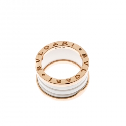 Pre Owned خاتم بلغاري بي.زيرو1 4 حلقات ذهب وردي عيار 18 وسيراميك أبيض مقاس 52