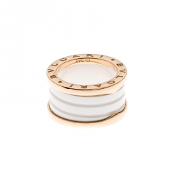 Pre Owned خاتم بلغاري بي.زيرو1 4 حلقات ذهب وردي عيار 18 وسيراميك أبيض مقاس 52