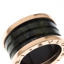 Pre Owned Bvlgari B.Zero1 Green Marble 18k Rose Gold Band Ring Size 51
