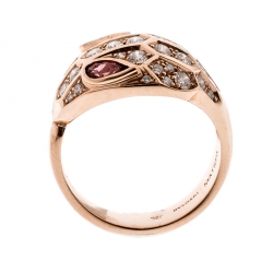 Pre Owned Bvlgari Serpenti Rubellite Diamond 18k Rose Gold Cocktail Ring Size 52