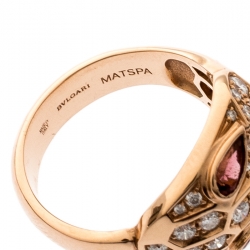 Pre Owned Bvlgari Serpenti Rubellite Diamond 18k Rose Gold Cocktail Ring Size 52