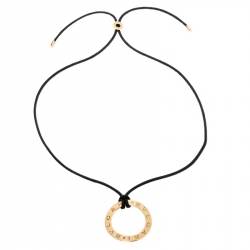 Bvlgari Circular 18k Yellow Gold Pendant Black Cord Necklace 
