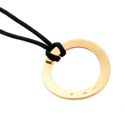 Bvlgari Circular 18k Yellow Gold Pendant Black Cord Necklace 