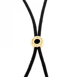 Bvlgari Circular 18k Yellow Gold Pendant Black Cord Necklace 