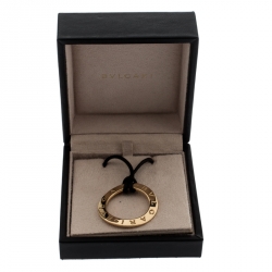 Bvlgari Circular 18k Yellow Gold Pendant Black Cord Necklace 