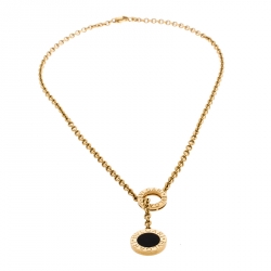 Pre Owned Bvlgari Onyx 18k Yellow Gold Circular Lariat Necklace