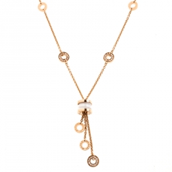 Bvlgari B.Zero1 Diamond White Ceramic 18k Rose Gold Pendant Necklace 
