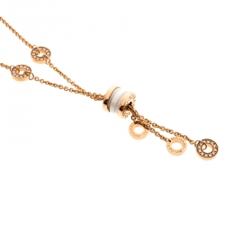 Bvlgari B.Zero1 Diamond White Ceramic 18k Rose Gold Pendant Necklace 