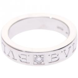 Pre Owned Bvlgari Diamond And 18K White Gold Band Ring Size 46