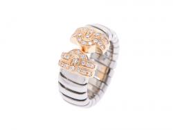 Pre Owned Bvlgari Parenthite Bogas 18K Yellow Gold And Diamond And Stainless Steel Ring Size 47