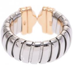 Pre Owned Bvlgari Parenthite Bogas 18K Yellow Gold And Diamond And Stainless Steel Ring Size 47