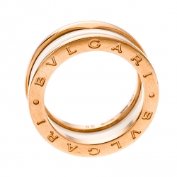 Bvlgari B.Zero1 White Ceramic 18k Rose Gold 2-Band Ring Size 55