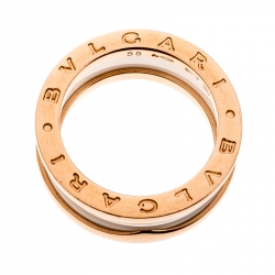 Bvlgari B.Zero1 White Ceramic 18k Rose Gold 2-Band Ring Size 55