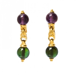 Pre Owned Bvlgari Amethyst Peridot 18k Yellow Gold Dangle Earrings