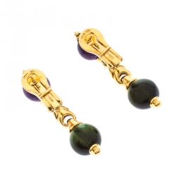 Pre Owned Bvlgari Amethyst Peridot 18k Yellow Gold Dangle Earrings