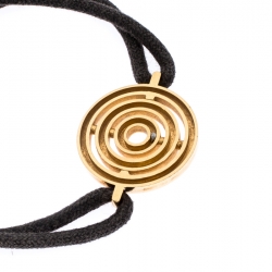Bvlgari 18K Yellow Gold Engraved Circle Charm On Cord Bracelet