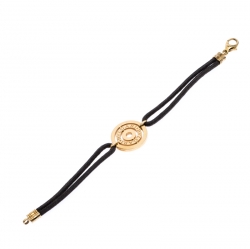 Bvlgari 18K Yellow Gold Engraved Circle Charm On Cord Bracelet