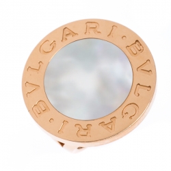 Pre Owned Bvlgari Mother of Pearl Inlay 18k Rose Gold Circular Ring Size 56