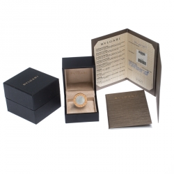 Pre Owned Bvlgari Mother of Pearl Inlay 18k Rose Gold Circular Ring Size 56