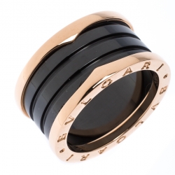 Pre Owned Bvlgari B.Zero1 Black Ceramic 18K Rose Gold 4 Band Ring Size 58