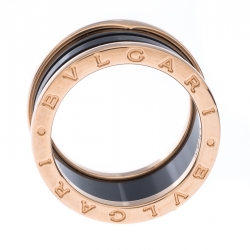 Pre Owned Bvlgari B.Zero1 Black Ceramic 18K Rose Gold 4 Band Ring Size 58