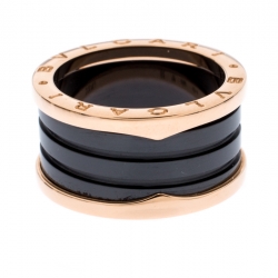 Pre Owned Bvlgari B.Zero1 Black Ceramic 18K Rose Gold 4 Band Ring Size 58
