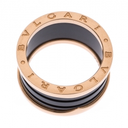 Pre Owned Bvlgari B.Zero1 Black Ceramic 18K Rose Gold 4 Band Ring Size 58