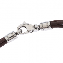 Bvlgari Reversible 18K Yellow Gold with MOP & Steel with Onyx Pendant Leather Cord Necklace 