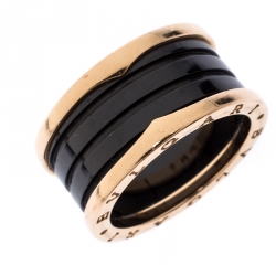 Pre Owned Bvlgari B.Zero1 Black Ceramic 18K Rose Gold 4-Band Ring Size 60